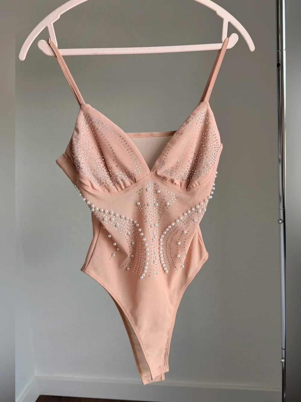 Blush Pink Embellished Girls' One-Piece Swimsuit